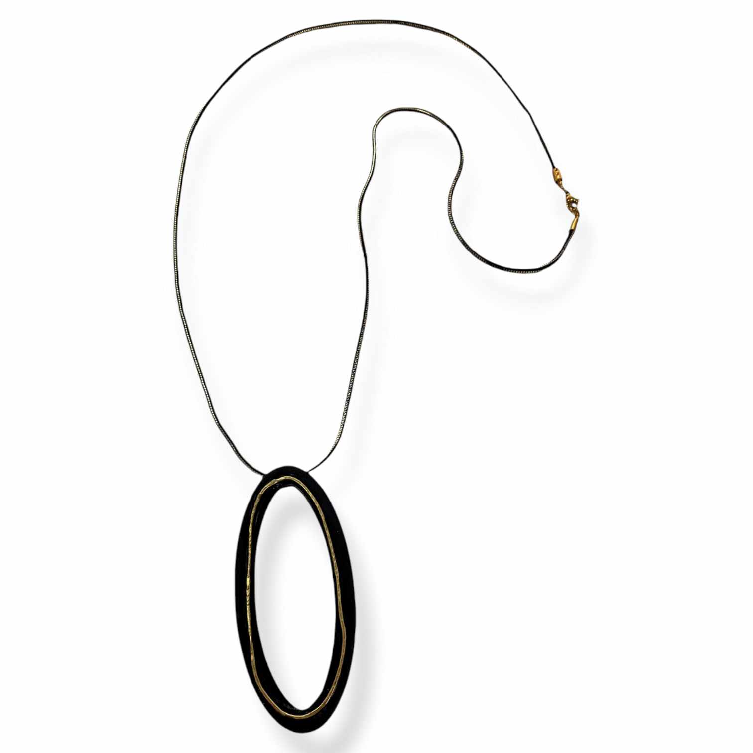Χειροποίητο μακρύ κολιέ 80εκ από ορείχαλκο με ατσάλινη αλυσίδα και μεγάλο οβάλ στοιχείο, επίχρυσο ή μαύρη οξείδωση, free nickel