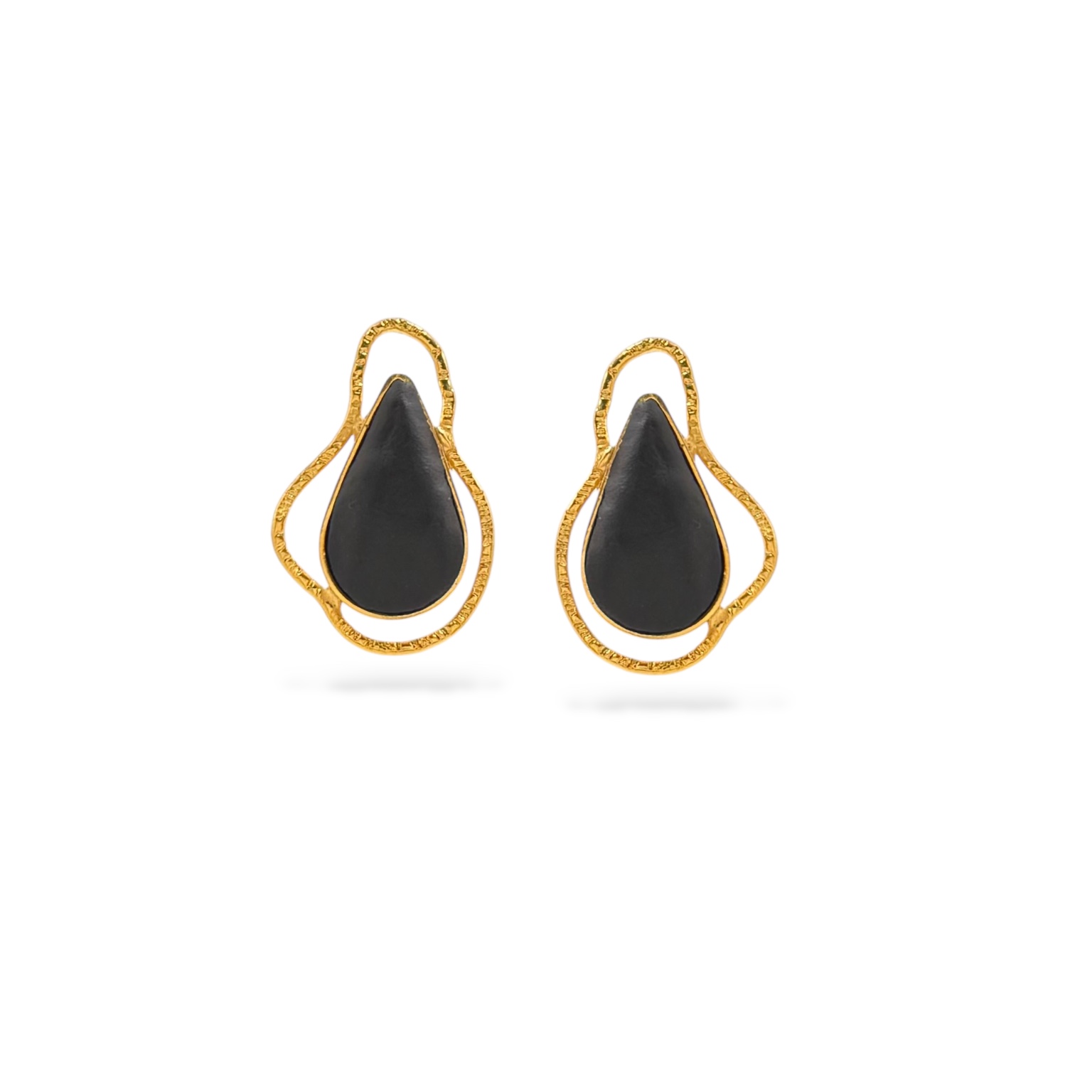 Handmade gold-plated brass earrings with a liquid-glass drop and 925 sterling-silver post.