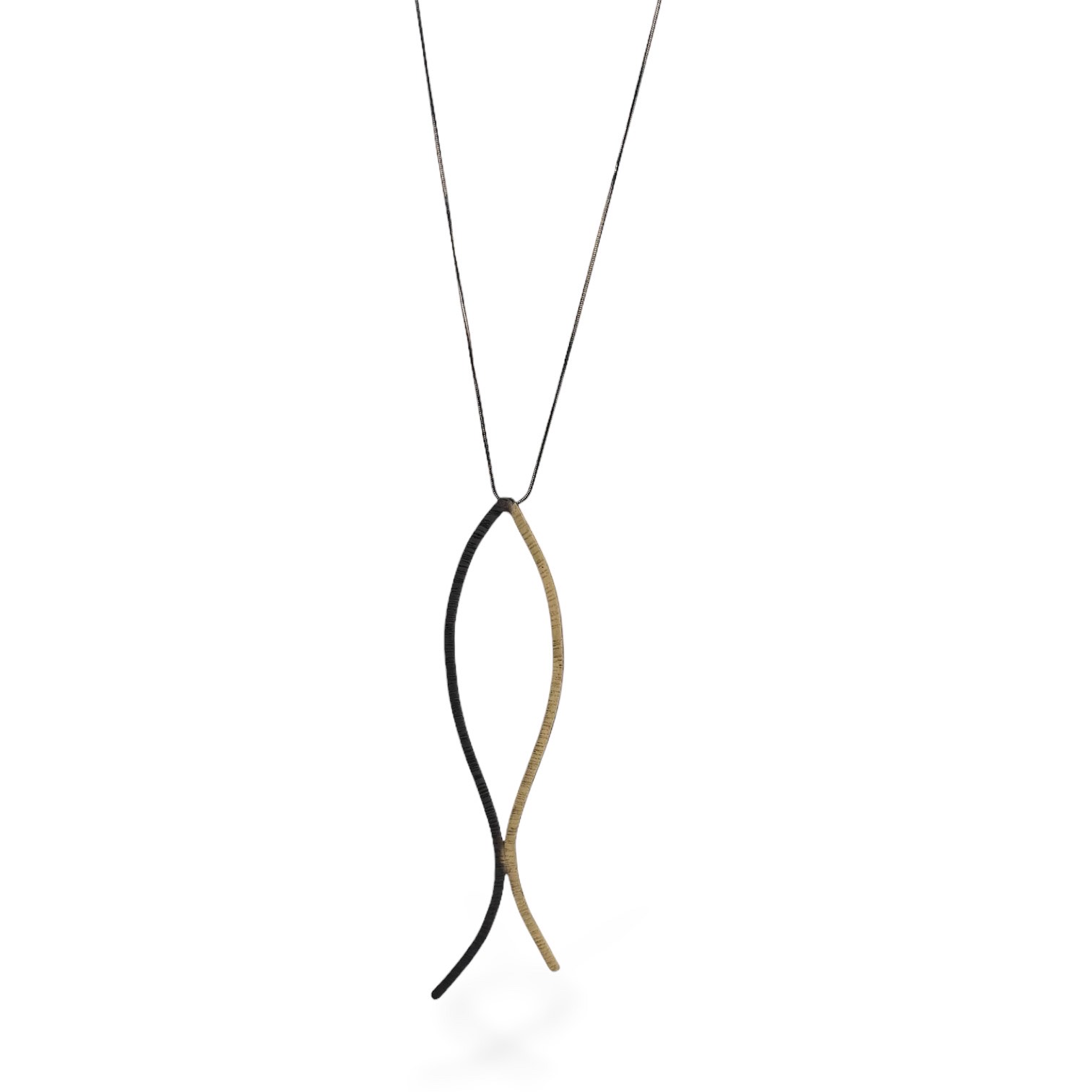 Handmade long fish necklace with metal element and stainless steel chain